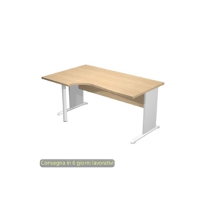 Scrivania angolare sinistra piano Rovere 160x60/80/100xh.72 cm gamba a pannello Grigia e piede metallico Presto Compact