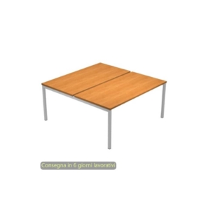 Scrivania bench doppia piano Noce chiaro 120x164xh.72,5 cm gamba a ponte metallo Grigio Presto Venere Plus 664B-NOPAR/4