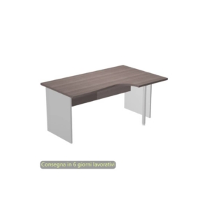 Scrivania angolare destra Frassino toscano 160x60/80/100xh.72 cm gamba a pannello in melaminico Grigio Presto Compact
