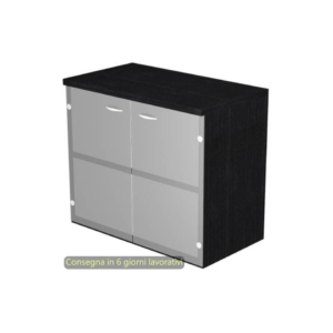 Mobile basso con ante in vetro satinato 80x35xh.72 cm Presto Artexport Nero venato frassino - 030-67G/8