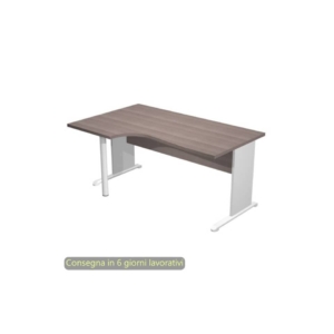 Scrivania angolare sinistra Frassino toscano 160x60/80/100xh.72 cm gamba a pannello Grigia e piede metallico Presto Compact