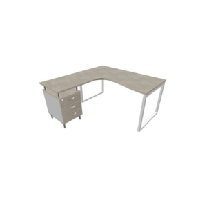 Scrivania con cassettiera sinistra piano cemento 160x165xh.75 cm gamba ad anello acciaio Argento PractikaP2 ECSAT17S-CL-A