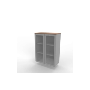 Armadio medio ante vetro telaio MDF - top Noce canaletto scocca Argento 90x45xh.123,2 cm - ECEM90T-NO-AA-V3
