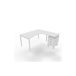 Scrivania con cassettiera a destra piano Bianco 160x165xh.75 cm gamba a ponte in acciaio Bianco Practika P3 ECSPT17D-BA-I