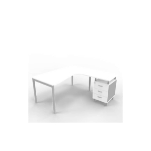 Scrivania con cassettiera a destra piano Bianco 160x165xh.75 cm gamba a ponte in acciaio Argento PractikaP3 ECSPT17D-BA-A