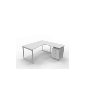 Scrivania con cassettiera a destra piano Grigio 160x165xh.75 cm gamba ad anello acciaio Argento PractikaP2 ECSAT17D-GR-A