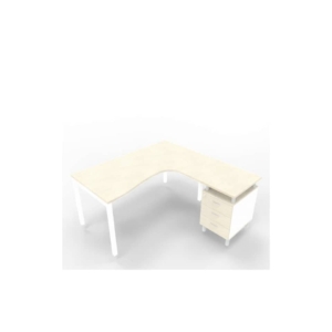 Scrivania con cassettiera a destra piano cemento 160x165xh.75 cm gamba a ponte in acciaio Bianco Practika P3 ECSPT17D-CL-I