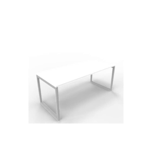 Scrivania piano Bianco 180x80xh.75 cm gamba ad anello in acciaio Argento linea Practika P2 Quadrifoglio - ECSAT180-BA-A