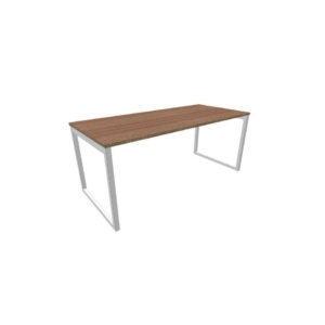 Scrivania piano Noce canaletto 180x80xh.75 cm gamba ad anello acciaio Argento linea Practika P2 ECSAT180-NO-A
