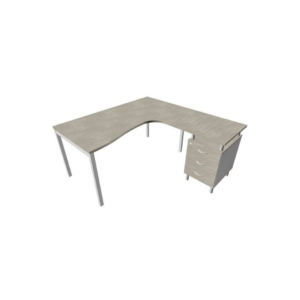 Scrivania con cassettiera a destra piano cemento 160x165xh.75 cm gamba a ponte in acciaio Argento PractikaP3 ECSPT17D-CL-A