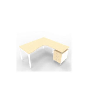 Scrivania con cassettiera a destra piano Rovere 160x165xh.75 cm gamba a ponte in acciaio Bianco Practika P3 ECSPT17D-RK-I