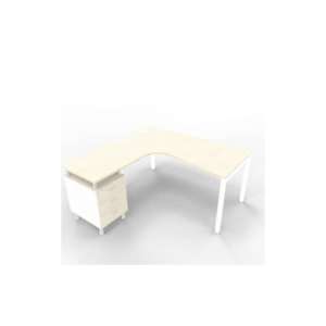Scrivania con cassettiera sinistra piano cemento 160x165xh.75 cm gamba a ponte in acciaio Bianco Practika P3 ECSPT17S-CL-I