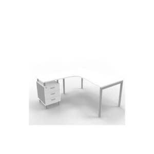 Scrivania con cassettiera sinistra piano Bianco 160x165xh.75 cm gamba a ponte in acciaio Argento PractikaP3 ECSPT17S-BA-A