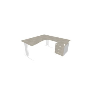 Scrivania con cassettiera sinistra piano cemento 160x165xh.75cm gamba a L acciaio Argento linea Practika P1 ECSMT17S-CL-A