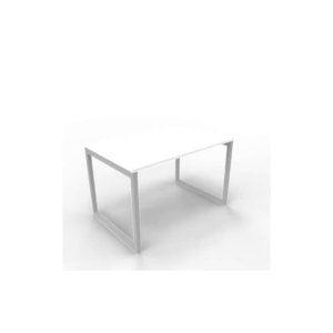 Scrivania piano Bianco 120x80xh.75 cm gamba ad anello in acciaio Argento linea Practika P2 Quadrifoglio - ECSAT120-BA-A