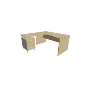Scrivania con cassettiera sinistra piano Rovere 160x165xh.75 cm fianco a pannello in melaminico Practika P4 ECSLP17S-RK-RK