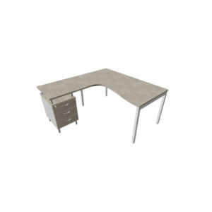 Scrivania con cassettiera sinistra piano cemento 160x165xh.75 cm gamba a ponte in acciaio Argento PractikaP3 ECSPT17S-CL-A