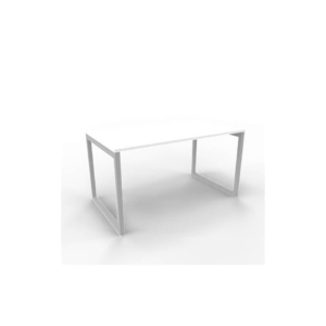 Scrivania piano Bianco 140x80xh.75 cm gamba ad anello in acciaio Argento linea Practika P2 Quadrifoglio - ECSAT140-BA-A