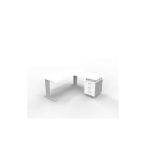 Scrivania con cassettiera a destra piano Bianco 160x165xh.75 cm gamba a L acciaio Argento linea Practika P1 ECSMT17D-BA-A