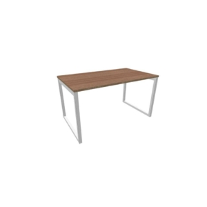 Scrivania piano Noce canaletto 140x80xh.75 cm gamba ad anello acciaio Argento linea Practika P2 ECSAT140-NO-A