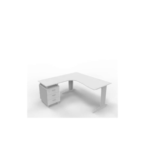 Scrivania con cassettiera sinistra piano Grigio 160x165xh.75 cm gamba a L acciaio Argento linea Practika P1 ECSMT17S-GR-A