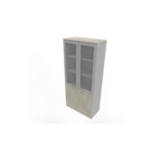Armadio alto con ante basse cemento e alte in vetro telaio MDF scocca Argento 90x45xh.200 cm - ECE490T-CL-AA-V3