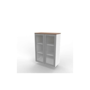 Armadio medio ante vetro telaio MDF - top Noce canaletto scocca Bianca 90x45xh.123,2 cm - ECEM90T-NO-BA-V3