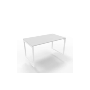 Scrivania piano Grigio 140x80xh.75 cm gamba ad anello in acciaio Bianco linea Practika P2 Quadrifoglio - ECSAT140-GR-I