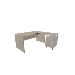 Scrivania con cassettiera destra piano cemento 160x165xh.75cm fianco a pannello in melaminico Practika P4 ECSLP17D-CL-CL