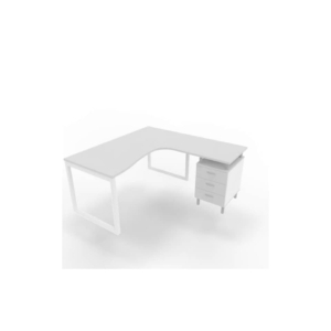 Scrivania con cassettiera a destra piano Grigio 160x165xh.75 cm gamba ad anello acciaio Bianco Practika P2 ECSAT17D-GR-I