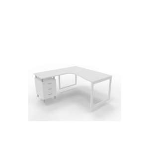 Scrivania con cassettiera sinistra piano Bianco 160x165xh.75 cm gamba ad anello acciaio Bianco Practika P2 ECSAT17S-BA-I