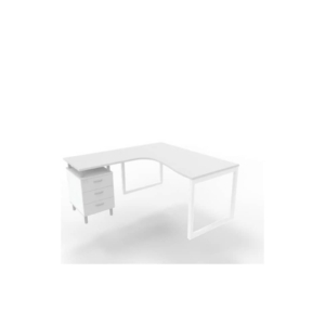 Scrivania con cassettiera sinistra piano Grigio 160x165xh.75 cm gamba ad anello acciaio Bianco Practika P2ECSAT17S-GR-I