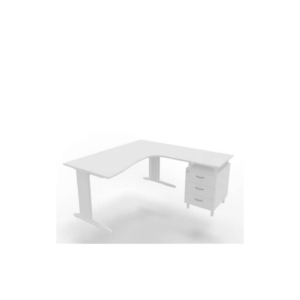 Scrivania con cassettiera a destra piano Bianco 160x165xh.75 cm gamba a L acciaio Bianco linea Practika P1 ECSMT17D-BA-I