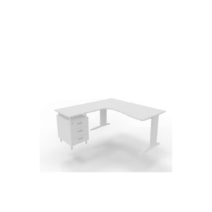 Scrivania con cassettiera sinistra piano Bianco 160x165xh.75 cm gamba a L acciaio Bianco linea Practika P1 ECSMT17S-BA-I