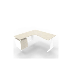 Scrivania con cassettiera sinistra piano cemento 160x165xh.75cm gamba a L acciaio Bianco linea Practika P1 ECSMT17S-CL-I