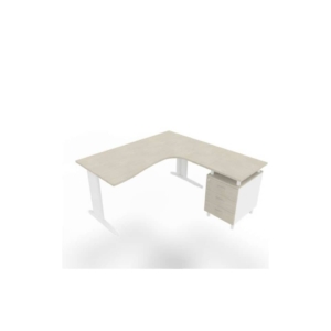 Scrivania con cassettiera a destra piano cemento 160x165xh.75cm gamba a L acciaio Bianco linea Practika P1 ECSMT17D-CL-I