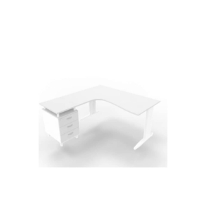 Scrivania con cassettiera sinistra piano Grigio 160x165xh.75 cm gamba a L acciaio Bianco linea Practika P1 ECSMT17S-GR-I