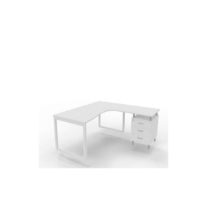 Scrivania con cassettiera a destra piano Bianco 160x165xh.75 cm gamba ad anello acciaio Bianco Practika P2 ECSAT17D-BA-I