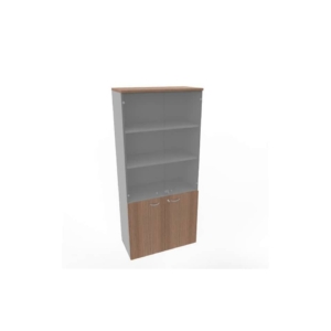 Armadio alto ante basse noce canaletto e alte in vetro scocca trama antracite 90x45xH.200 cm - ECE490V-NO-TA-GE