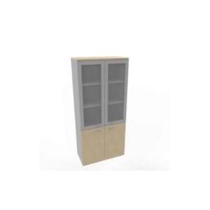 Armadio alto con ante basse rovere e alte in vetro telaio MDF scocca trama antracite 90x45xH.200 cm