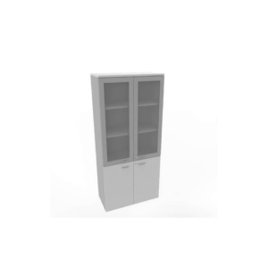 Armadio alto con ante basse grigio e alte in vetro telaio MDF scocca trama antracite 90x45xH.200 cm