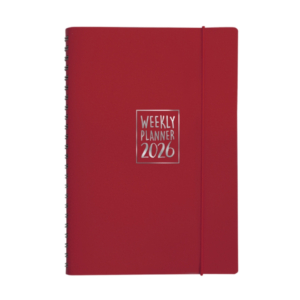 Agenda settimanale Biembi 2027 rosso magenta spiralata con copertina in cuoio rigenerato 9x14 cm - BNZ265C76-R