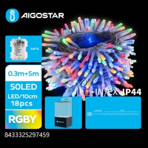 Catena luminosa a batteria Aigostar per interni ed esterni con lampadine piatte multicolore 50 led 5 m - 297459