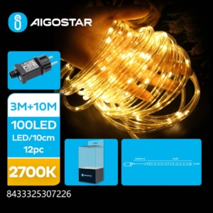 Catena luminosa tubolare per interni ed esterni a basso voltaggio Aigostar luce calda 2700K 10 m 100 led - 307226