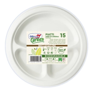 Piatti in polpa di cellulosa Dopla Green Bianchi 3 scomparti Ø254 mm - 7744 (conf.15)