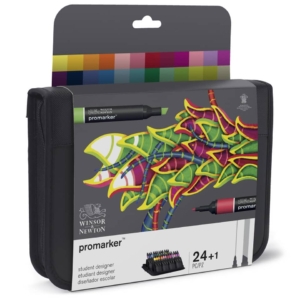 Set Pennarelli Winsor&Newton Promarker doppia punta fine-scalpello 2,5-0,5mm - Colori Assortiti - 0290030 (conf.24)