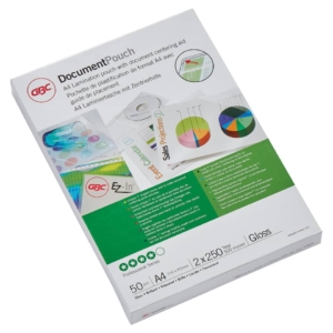 Pouches A4 per plastificatrici a caldo GBC 2x250µm finitura lucida formato biglietti da visita GBC (conf.50)