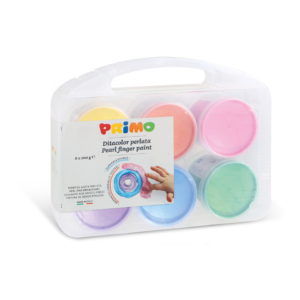 Tempera a dita Primo 100gr - valigetta 6 colori perlati Assortiti in vasetti in polipropilene - 229TPD100SP