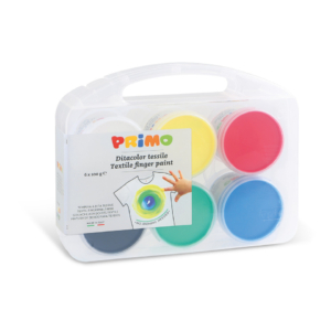 Tempera a dita per tessuti Primo 100gr - valigetta 6 colori primari in vasetti in polipropilene - 228TXD100SP