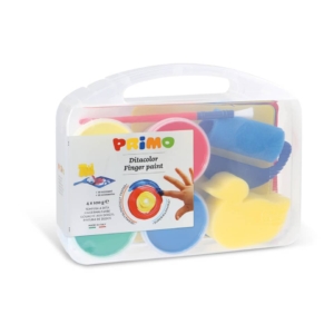 Tempera a dita Primo 100gr - valigetta 4 colori primari in vasetti in PP + accessori - 823VTDP